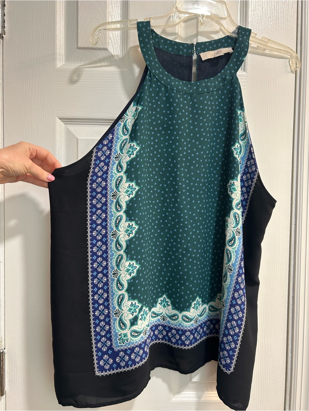 Loft Women’s Teal Paisley handkerchief Halter style neck  Top